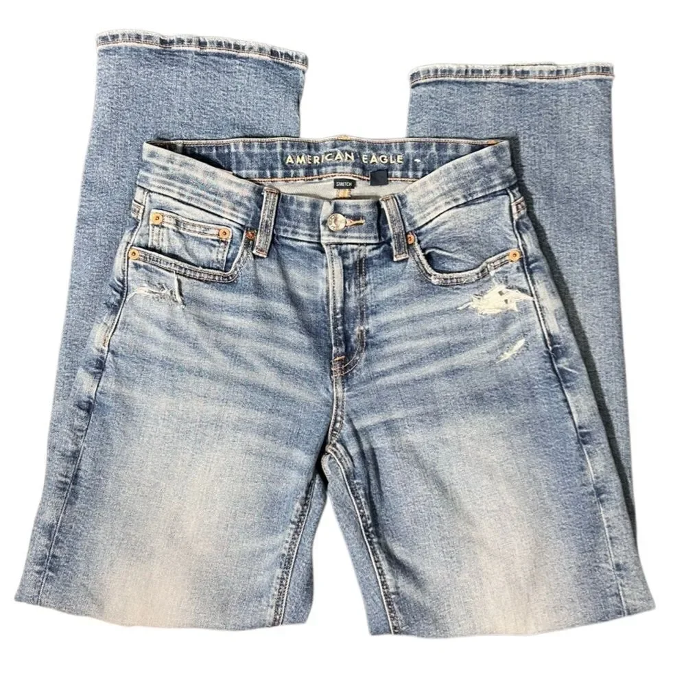 American Eagle Stretch Curvy Ripped Straight Jean Size 2